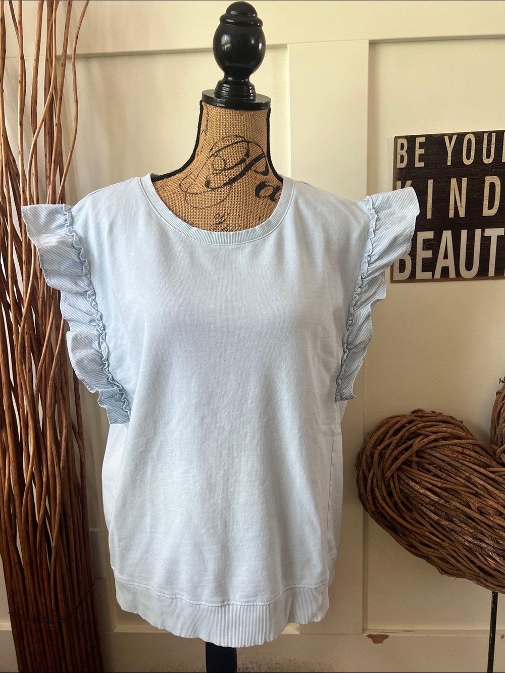 Cato Light Blue Ruffle Sleeve Tank Top